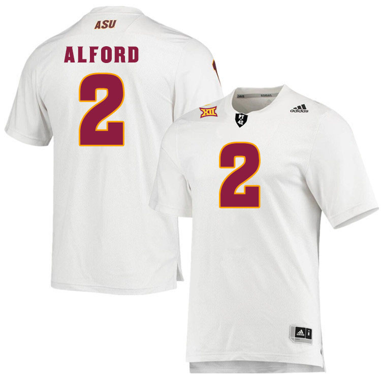 Men #2 Xavion Alford Arizona State Sun Devils College Football Jerseys Stitched-White